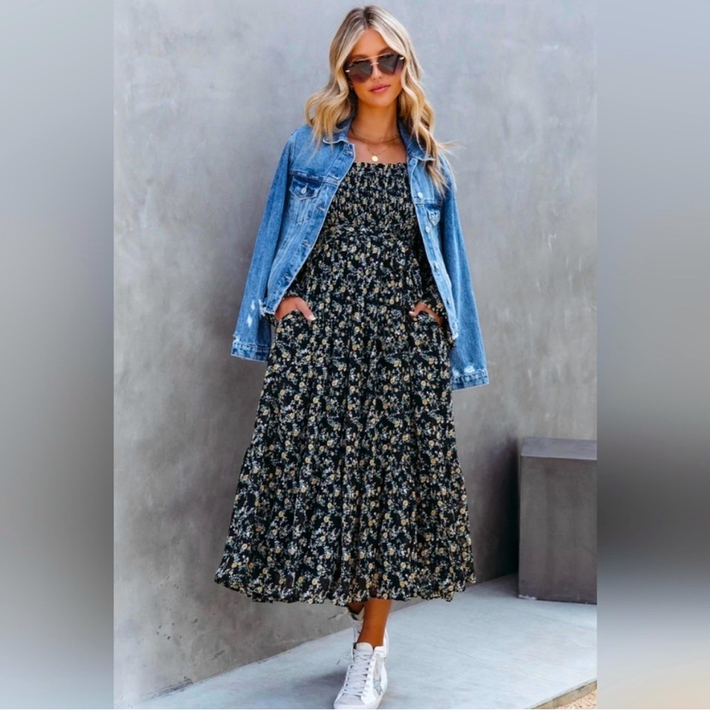 Whimsical Happenings Floral Smocked Midi Dress